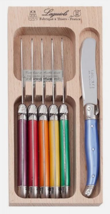 Laguiole | Laguiole Andre Verdier Debutant Butter Knife Set of 6 Mixed Colours | The Design Store Mosman NSW